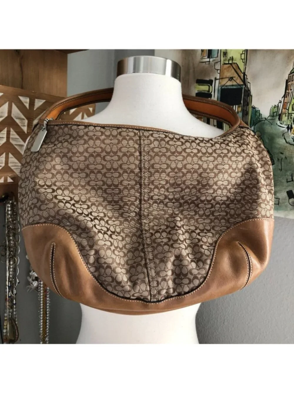 Coach Ergo Small Mini Brown Tan Signature C Canvas Shoulder Hobo Bag Y2K # 6617